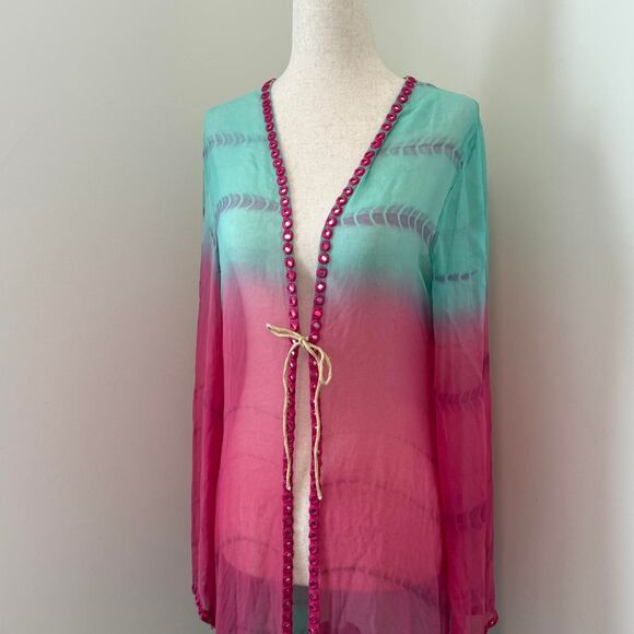 Victoria’s Secret Sheer Pink and Teal ombre Cover Up / Robe Size S/M - Picture 2 of 8